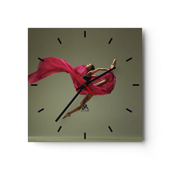 Zegar ścienny - Tańczący płomień - 30x30cm - Tancerka Baletnica Balet - Kwadratowy zegar na szkle - Nowoczeny Stylowy Zegar do salonu do kuchni - Cichy i Modny zegar ARTTOR