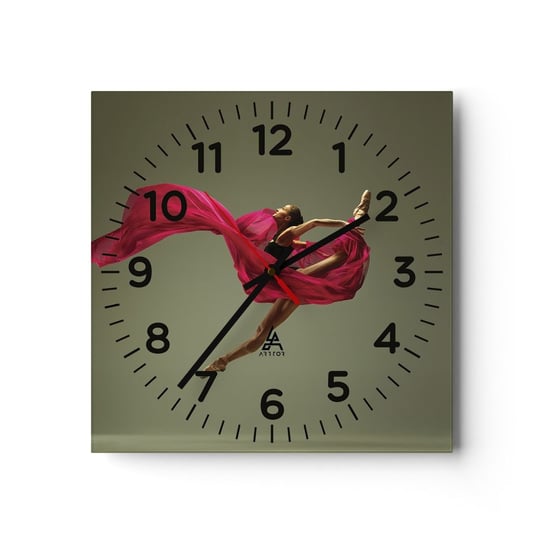 Zegar ścienny - Tańczący płomień - 30x30cm - Tancerka Baletnica Balet - Kwadratowy zegar ścienny - Nowoczeny Stylowy Zegar do salonu do kuchni - Cichy i Modny zegar ARTTOR