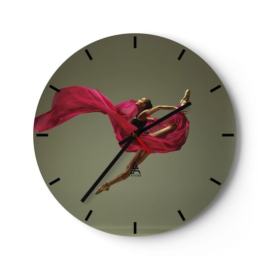 Zegar ścienny - Tańczący płomień - 30x30cm - Tancerka Baletnica Balet - Okrągły zegar na szkle - Nowoczeny Stylowy Zegar do salonu do kuchni - Cichy i Modny zegar ARTTOR