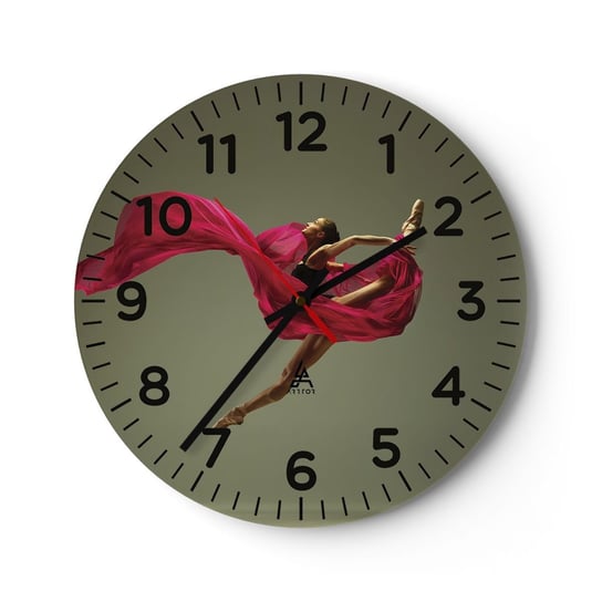 Zegar ścienny - Tańczący płomień - 30x30cm - Tancerka Baletnica Balet - Okrągły zegar ścienny - Nowoczeny Stylowy Zegar do salonu do kuchni - Cichy i Modny zegar ARTTOR