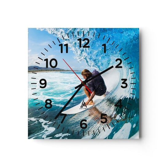 Zegar ścienny - Tańczący z falami - 30x30cm - Sport Surfing Deska Surfingowa - Kwadratowy zegar ścienny - Nowoczeny Stylowy Zegar do salonu do kuchni - Cichy i Modny zegar ARTTOR