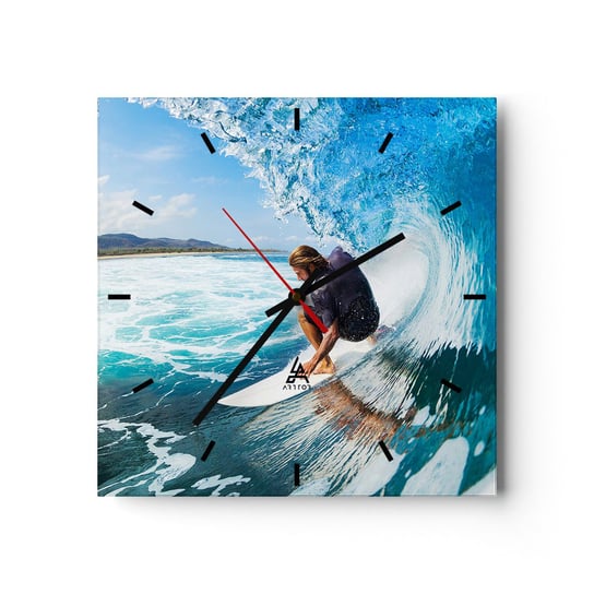 Zegar ścienny - Tańczący z falami - 40x40cm - Sport Surfing Deska Surfingowa - Kwadratowy zegar ścienny - Nowoczeny Stylowy Zegar do salonu do kuchni - Cichy i Modny zegar ARTTOR