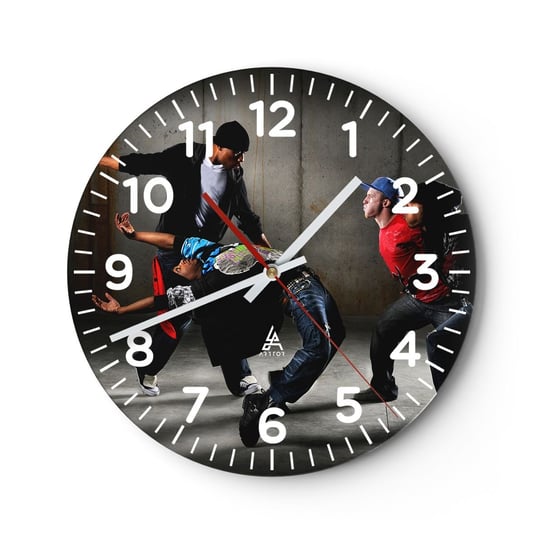 Zegar ścienny - Tańczący z ulicznym wiatrem - 30x30cm - Taniec Muzyka Ludzie - Okrągły zegar ścienny - Nowoczeny Stylowy Zegar do salonu do kuchni - Cichy i Modny zegar ARTTOR