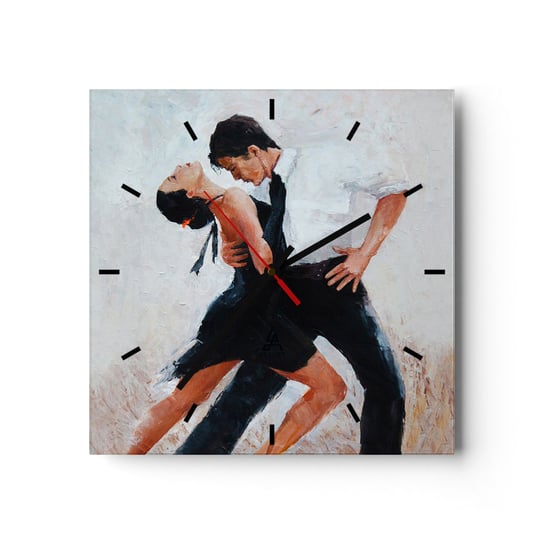 Zegar ścienny - Tango mych marzeń i snów - 30x30cm - Abstrakcja Taniec Tango - Kwadratowy zegar na szkle - Nowoczeny Stylowy Zegar do salonu do kuchni - Cichy i Modny zegar ARTTOR