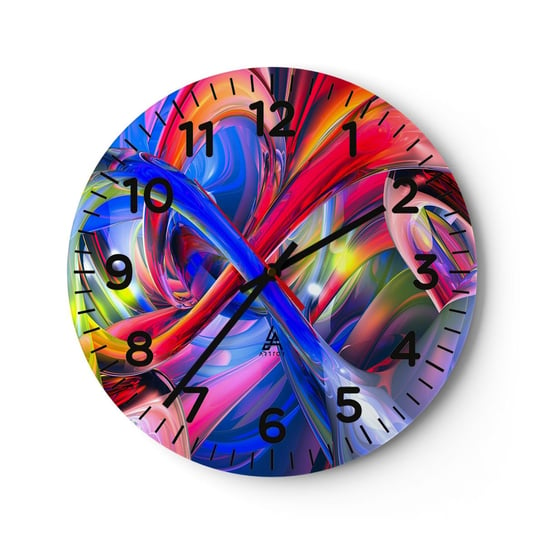 Zegar ścienny - Taniec barw - 30x30cm - Abstrakcja 3D Grafika - Okrągły zegar ścienny - Nowoczeny Stylowy Zegar do salonu do kuchni - Cichy i Modny zegar ARTTOR