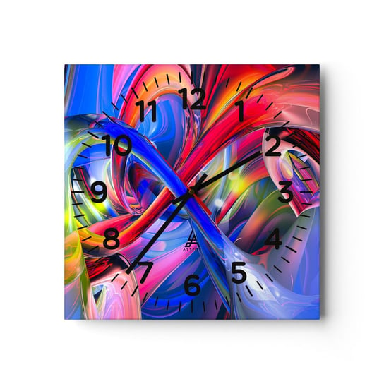 Zegar ścienny - Taniec barw - 40x40cm - Abstrakcja 3D Grafika - Kwadratowy zegar szklany - Nowoczeny Stylowy Zegar do salonu do kuchni - Cichy i Modny zegar ARTTOR
