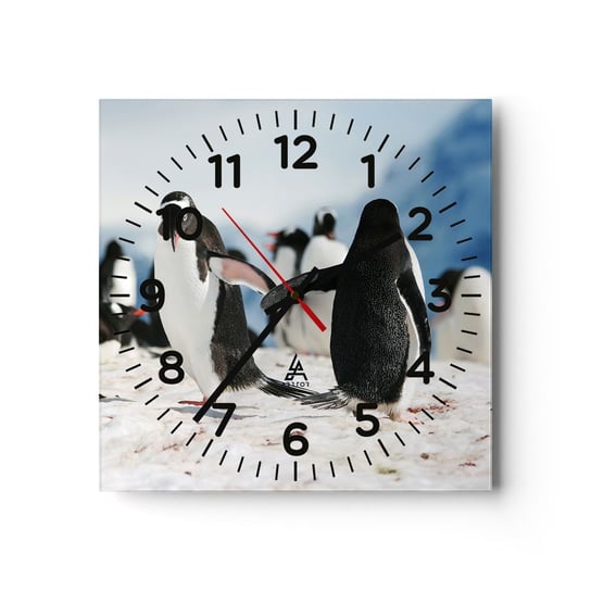 Zegar ścienny - Taniec na śniegu - 30x30cm - Pingwin Antarktyda Krajobraz - Kwadratowy zegar ścienny - Nowoczeny Stylowy Zegar do salonu do kuchni - Cichy i Modny zegar ARTTOR