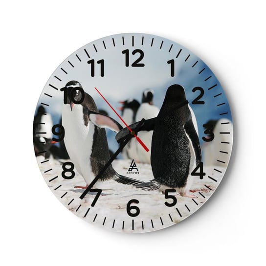 Zegar ścienny - Taniec na śniegu - 30x30cm - Pingwin Antarktyda Krajobraz - Okrągły zegar ścienny - Nowoczeny Stylowy Zegar do salonu do kuchni - Cichy i Modny zegar ARTTOR