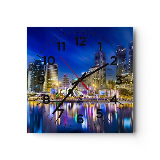 Zegar ścienny - Tęczowa noc metropolii - 30x30cm - Miasto Bangkok Architektura - Kwadratowy zegar ścienny - Nowoczeny Stylowy Zegar do salonu do kuchni - Cichy i Modny zegar ARTTOR
