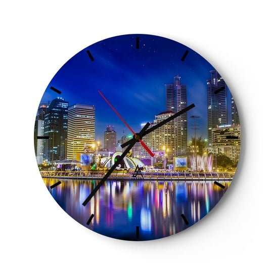 Zegar ścienny - Tęczowa noc metropolii - 30x30cm - Miasto Bangkok Architektura - Okrągły zegar na szkle - Nowoczeny Stylowy Zegar do salonu do kuchni - Cichy i Modny zegar ARTTOR