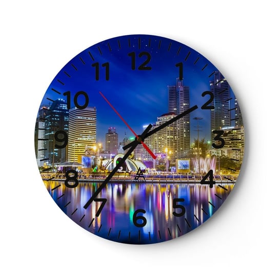 Zegar ścienny - Tęczowa noc metropolii - 40x40cm - Miasto Bangkok Architektura - Okrągły zegar szklany - Nowoczeny Stylowy Zegar do salonu do kuchni - Cichy i Modny zegar ARTTOR