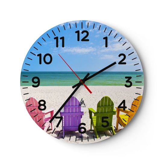 Zegar ścienny - Tęczowa plaża - 30x30cm - Krajobraz Plaża Leżaki - Okrągły zegar ścienny - Nowoczeny Stylowy Zegar do salonu do kuchni - Cichy i Modny zegar ARTTOR
