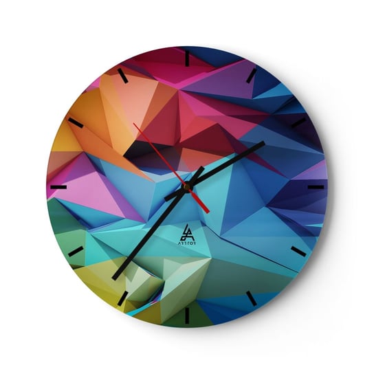 Zegar ścienny - Tęczowe origami - 30x30cm - Abstrakcja 3D Grafika - Okrągły zegar na szkle - Nowoczeny Stylowy Zegar do salonu do kuchni - Cichy i Modny zegar ARTTOR
