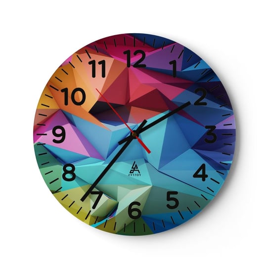 Zegar ścienny - Tęczowe origami - 40x40cm - Abstrakcja 3D Grafika - Okrągły zegar szklany - Nowoczeny Stylowy Zegar do salonu do kuchni - Cichy i Modny zegar ARTTOR