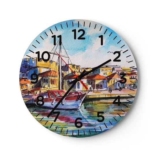 Zegar ścienny - Tęczowe popołudnie - 40x40cm - Port Jacht Nadmorski - Okrągły zegar szklany - Nowoczeny Stylowy Zegar do salonu do kuchni - Cichy i Modny zegar ARTTOR