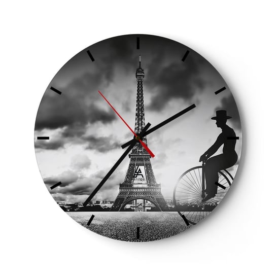 Zegar ścienny - Tęsknota do Belle Epoque - 30x30cm - Paryż Miasto Vintage - Okrągły zegar na szkle - Nowoczeny Stylowy Zegar do salonu do kuchni - Cichy i Modny zegar ARTTOR