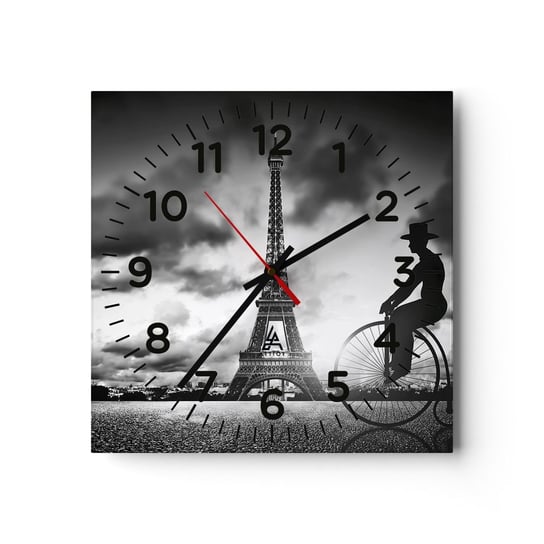 Zegar ścienny - Tęsknota do Belle Epoque - 40x40cm - Paryż Miasto Vintage - Kwadratowy zegar szklany - Nowoczeny Stylowy Zegar do salonu do kuchni - Cichy i Modny zegar ARTTOR