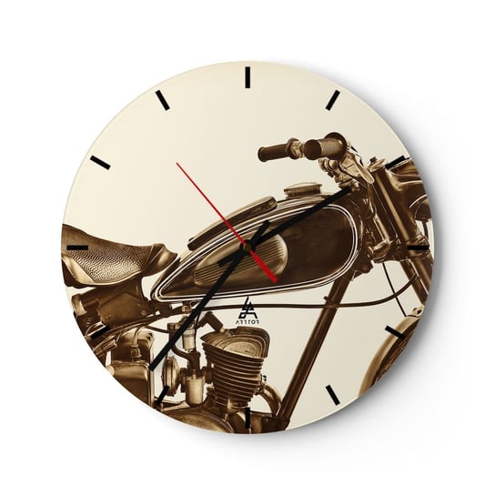 Zegar ścienny - Tęsknota za klasyką - 30x30cm - Motocykl Vintage Motoryzacja - Okrągły zegar na szkle - Nowoczeny Stylowy Zegar do salonu do kuchni - Cichy i Modny zegar ARTTOR
