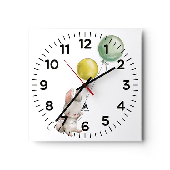 Zegar ścienny - Też polecę! - 30x30cm - Dla Dzieci Królik Kolorowe Baloniki - Kwadratowy zegar ścienny - Nowoczeny Stylowy Zegar do salonu do kuchni - Cichy i Modny zegar ARTTOR