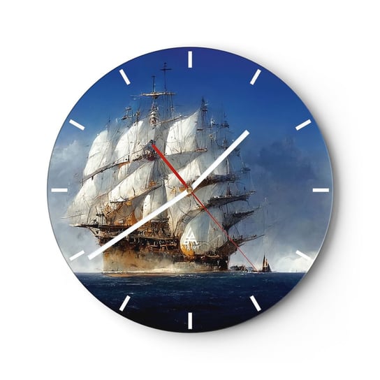 Zegar ścienny - The great glory! - 30x30cm - Ocean Żaglowiec Klasyczny - Okrągły zegar na szkle - Nowoczeny Stylowy Zegar do salonu do kuchni - Cichy i Modny zegar ARTTOR