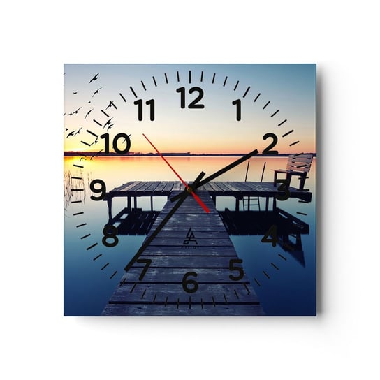 Zegar ścienny - To był dobry dzień - 30x30cm - Krajobraz Jezioro Drewniany Pomost - Kwadratowy zegar ścienny - Nowoczeny Stylowy Zegar do salonu do kuchni - Cichy i Modny zegar ARTTOR