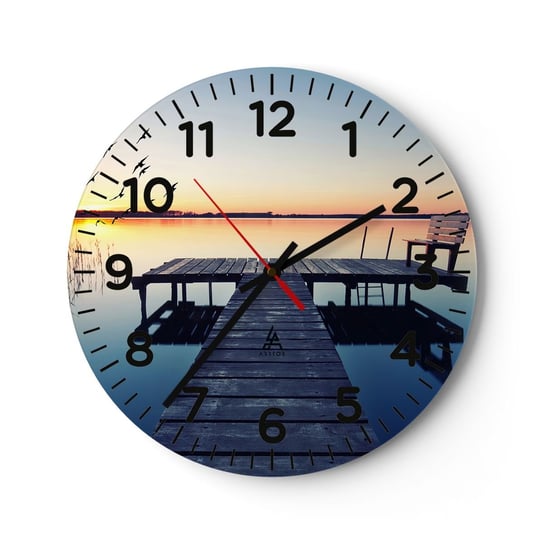 Zegar ścienny - To był dobry dzień - 30x30cm - Krajobraz Jezioro Drewniany Pomost - Okrągły zegar ścienny - Nowoczeny Stylowy Zegar do salonu do kuchni - Cichy i Modny zegar ARTTOR