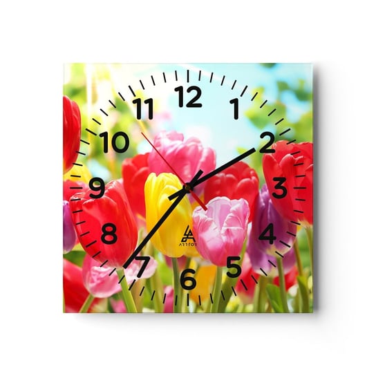 Zegar ścienny - To my, kolory maja! - 30x30cm - Kwiaty Tulipany Ogród - Kwadratowy zegar ścienny - Nowoczeny Stylowy Zegar do salonu do kuchni - Cichy i Modny zegar ARTTOR