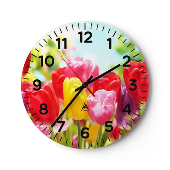 Zegar ścienny - To my, kolory maja! - 30x30cm - Kwiaty Tulipany Ogród - Okrągły zegar ścienny - Nowoczeny Stylowy Zegar do salonu do kuchni - Cichy i Modny zegar ARTTOR