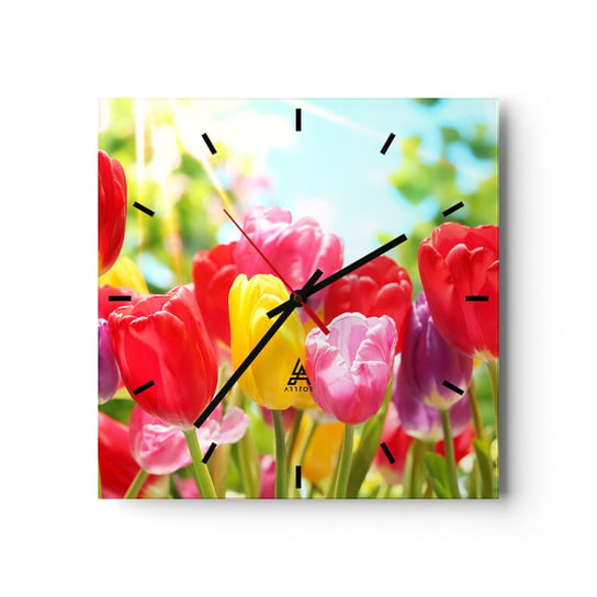 Zegar ścienny - To my, kolory maja! - 40x40cm - Kwiaty Tulipany Ogród - Kwadratowy zegar ścienny - Nowoczeny Stylowy Zegar do salonu do kuchni - Cichy i Modny zegar ARTTOR
