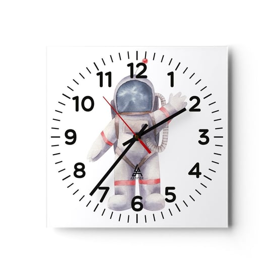 Zegar ścienny - To na razie! - 30x30cm - Astronauta Dziecięcy Minimalizm - Kwadratowy zegar ścienny - Nowoczeny Stylowy Zegar do salonu do kuchni - Cichy i Modny zegar ARTTOR