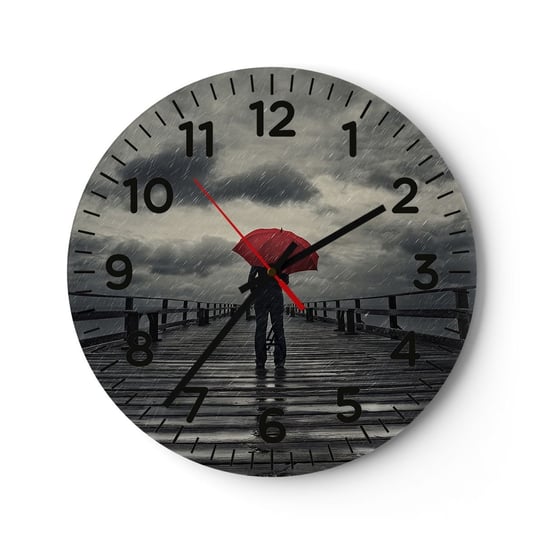 Zegar ścienny - To nic, że pada - 30x30cm - Drewniane Molo Morze Spacer W Deszczu - Okrągły zegar ścienny - Nowoczeny Stylowy Zegar do salonu do kuchni - Cichy i Modny zegar ARTTOR