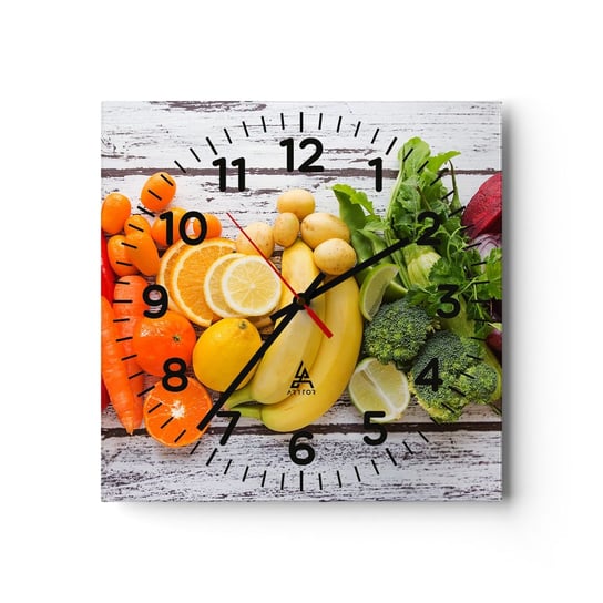 Zegar ścienny - To nie wystarczy? - 40x40cm - Gastronomia Owoce Warzywa - Kwadratowy zegar szklany - Nowoczeny Stylowy Zegar do salonu do kuchni - Cichy i Modny zegar ARTTOR