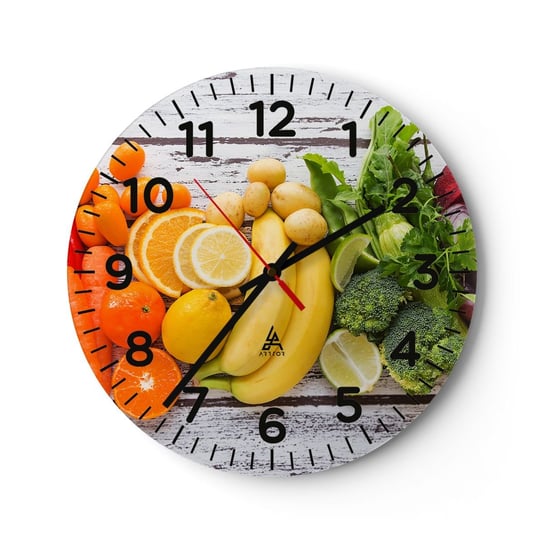 Zegar ścienny - To nie wystarczy? - 40x40cm - Gastronomia Owoce Warzywa - Okrągły zegar szklany - Nowoczeny Stylowy Zegar do salonu do kuchni - Cichy i Modny zegar ARTTOR