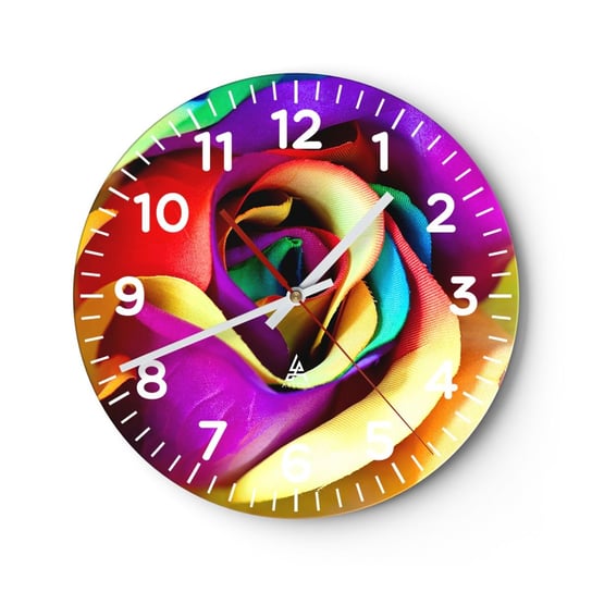 Zegar ścienny - To niemożliwe - 40x40cm - Abstrakcja Kwiat Kolorowa Róża - Okrągły zegar szklany - Nowoczeny Stylowy Zegar do salonu do kuchni - Cichy i Modny zegar ARTTOR