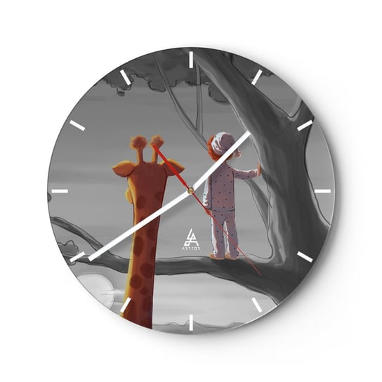 Zegar ścienny - To się naprawdę dzieje - 30x30cm - Żyrafa Dziecięcy Sen - Okrągły zegar na szkle - Nowoczeny Stylowy Zegar do salonu do kuchni - Cichy i Modny zegar ARTTOR