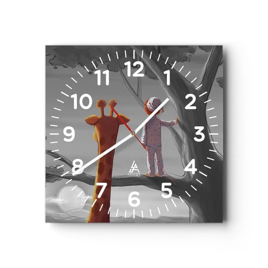 Zegar ścienny - To się naprawdę dzieje - 40x40cm - Żyrafa Dziecięcy Sen - Kwadratowy zegar szklany - Nowoczeny Stylowy Zegar do salonu do kuchni - Cichy i Modny zegar ARTTOR