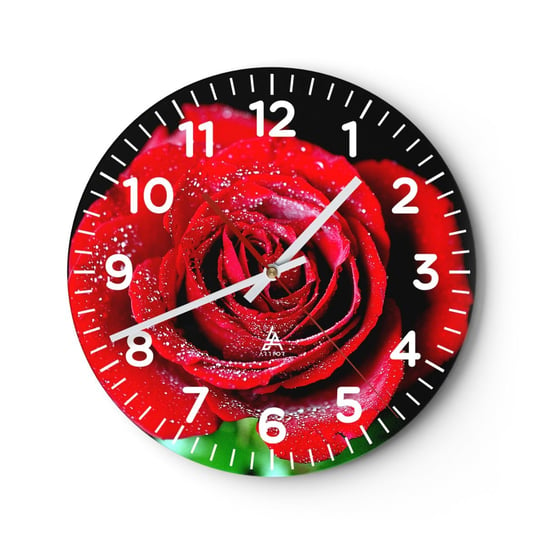 Zegar ścienny - To właśnie miłość - 30x30cm - Kwiaty Czerwona Róża Płatki Róży - Okrągły zegar ścienny - Nowoczeny Stylowy Zegar do salonu do kuchni - Cichy i Modny zegar ARTTOR