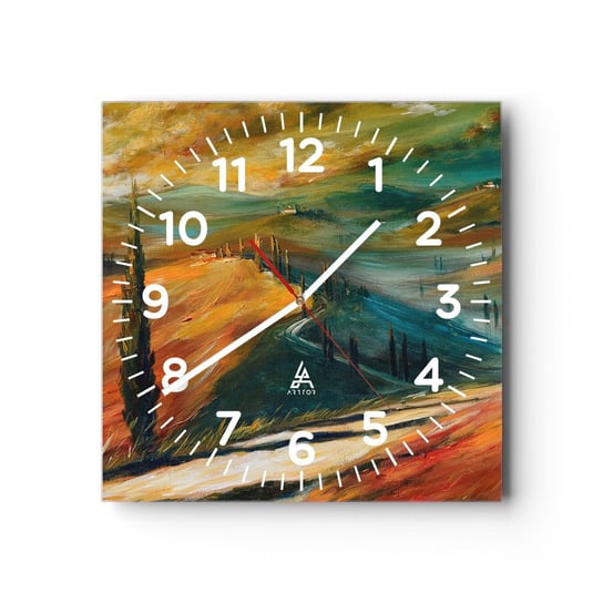 Zegar ścienny - Toskański pejzaż - 40x40cm - Pejzaż Toskania Podróże - Kwadratowy zegar szklany - Nowoczeny Stylowy Zegar do salonu do kuchni - Cichy i Modny zegar ARTTOR