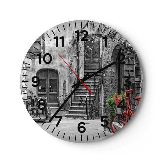 Zegar ścienny - Toskański zaułek - 40x40cm - Toskania Architektura Włochy - Okrągły zegar szklany - Nowoczeny Stylowy Zegar do salonu do kuchni - Cichy i Modny zegar ARTTOR
