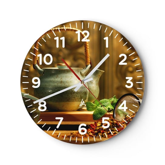 Zegar ścienny - Traktat o piciu herbaty - 30x30cm - Gastronomia Herbata Suszone Zioła - Okrągły zegar ścienny - Nowoczeny Stylowy Zegar do salonu do kuchni - Cichy i Modny zegar ARTTOR