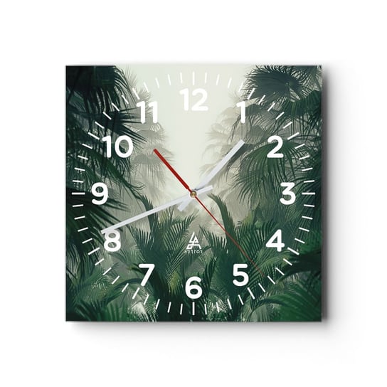 Zegar ścienny - Tropikalna tajemnica - 30x30cm - Dżungla Palma Kokosowa Las - Kwadratowy zegar ścienny - Nowoczeny Stylowy Zegar do salonu do kuchni - Cichy i Modny zegar ARTTOR