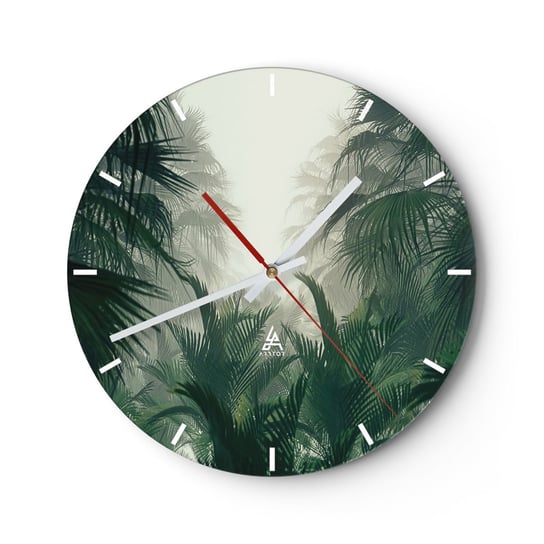 Zegar ścienny - Tropikalna tajemnica - 30x30cm - Dżungla Palma Kokosowa Las - Okrągły zegar na szkle - Nowoczeny Stylowy Zegar do salonu do kuchni - Cichy i Modny zegar ARTTOR