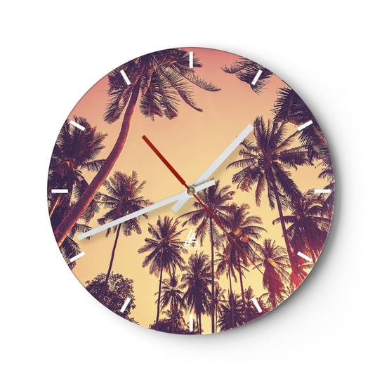 Zegar ścienny - Tropikalna wariacja - 30x30cm - Palma Kokosowa Krajobraz Zachód Słońca - Okrągły zegar na szkle - Nowoczeny Stylowy Zegar do salonu do kuchni - Cichy i Modny zegar ARTTOR
