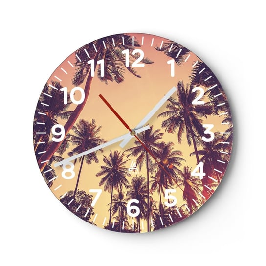 Zegar ścienny - Tropikalna wariacja - 30x30cm - Palma Kokosowa Krajobraz Zachód Słońca - Okrągły zegar ścienny - Nowoczeny Stylowy Zegar do salonu do kuchni - Cichy i Modny zegar ARTTOR