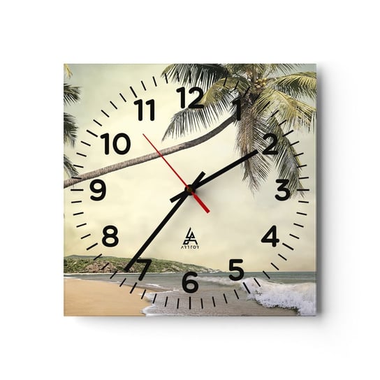 Zegar ścienny -  Tropikalne marzenie - 30x30cm - Krajobraz Plaża Morze - Kwadratowy zegar ścienny - Nowoczeny Stylowy Zegar do salonu do kuchni - Cichy i Modny zegar ARTTOR