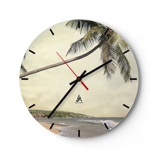 Zegar ścienny - Tropikalne marzenie - 30x30cm - Krajobraz Plaża Morze - Okrągły zegar na szkle - Nowoczeny Stylowy Zegar do salonu do kuchni - Cichy i Modny zegar ARTTOR