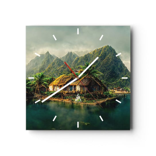 Zegar ścienny - Tropikalny raj - 30x30cm - Egzotyka Krajobraz Wyspa - Kwadratowy zegar na szkle - Nowoczeny Stylowy Zegar do salonu do kuchni - Cichy i Modny zegar ARTTOR