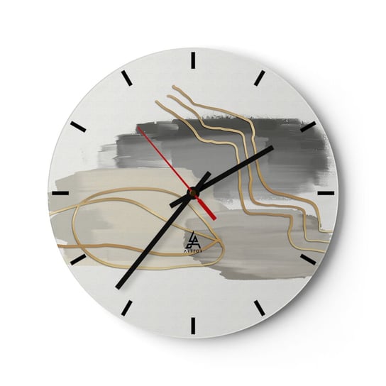 Zegar ścienny - Trwanie i ruch - 30x30cm - Abstrakcja Sztuka Złoto - Okrągły zegar na szkle - Nowoczeny Stylowy Zegar do salonu do kuchni - Cichy i Modny zegar ARTTOR