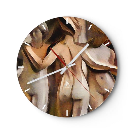 Zegar ścienny - Trzy Gracje 2.0 - 40x40cm - Kobieta Kubizm Sztuka - Okrągły zegar ścienny - Nowoczeny Stylowy Zegar do salonu do kuchni - Cichy i Modny zegar ARTTOR