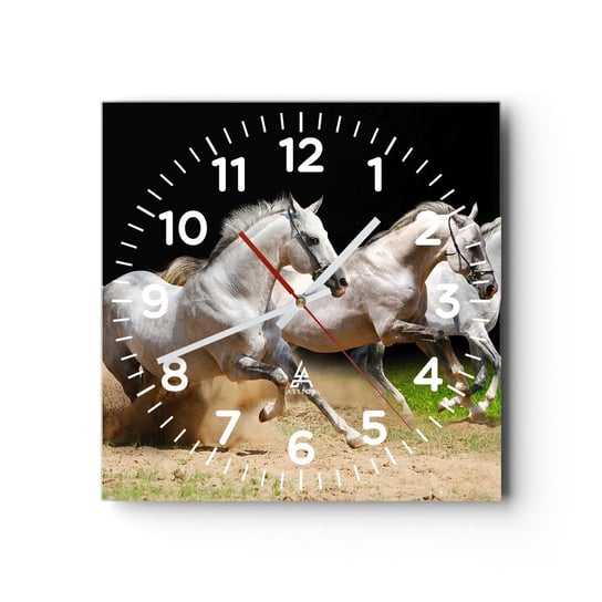 Zegar ścienny - Trzy Gracje - 30x30cm - Konie Zwierzęta Galop - Kwadratowy zegar ścienny - Nowoczeny Stylowy Zegar do salonu do kuchni - Cichy i Modny zegar ARTTOR